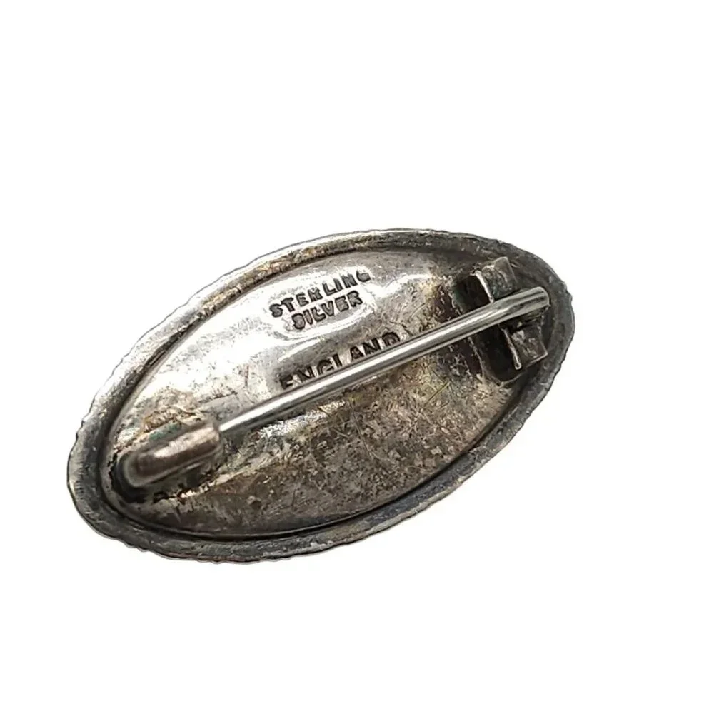 Sterling Silver Morpho Butterfly Wings Oval Brooch Pin Vintage Made in Englanda